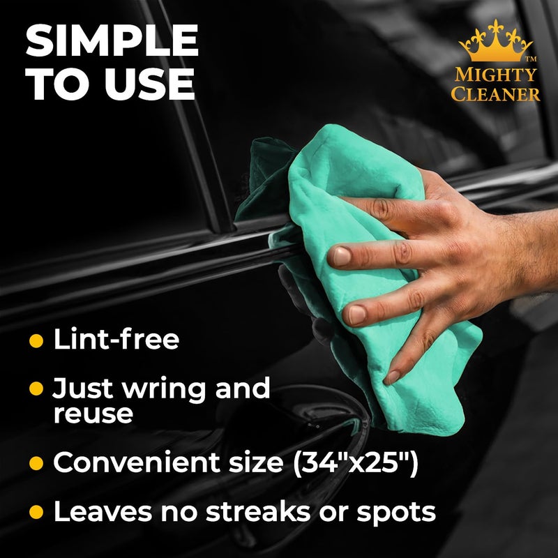 Mighty Cleaner منشفة شامي ممتازة مقاس XL للسيارة - قطعتين (34 × 25) - قماش شامواه فائق الامتصاص - خالية من البقع والخدوش - منشفة تجفيف السيارة قابلة لإعادة الاستخدام - Image 5